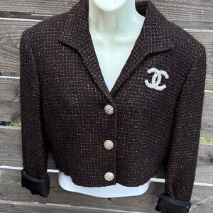 Repurposed and distressed Dark Brown Tweed Blazer by “Jagged Threads”
